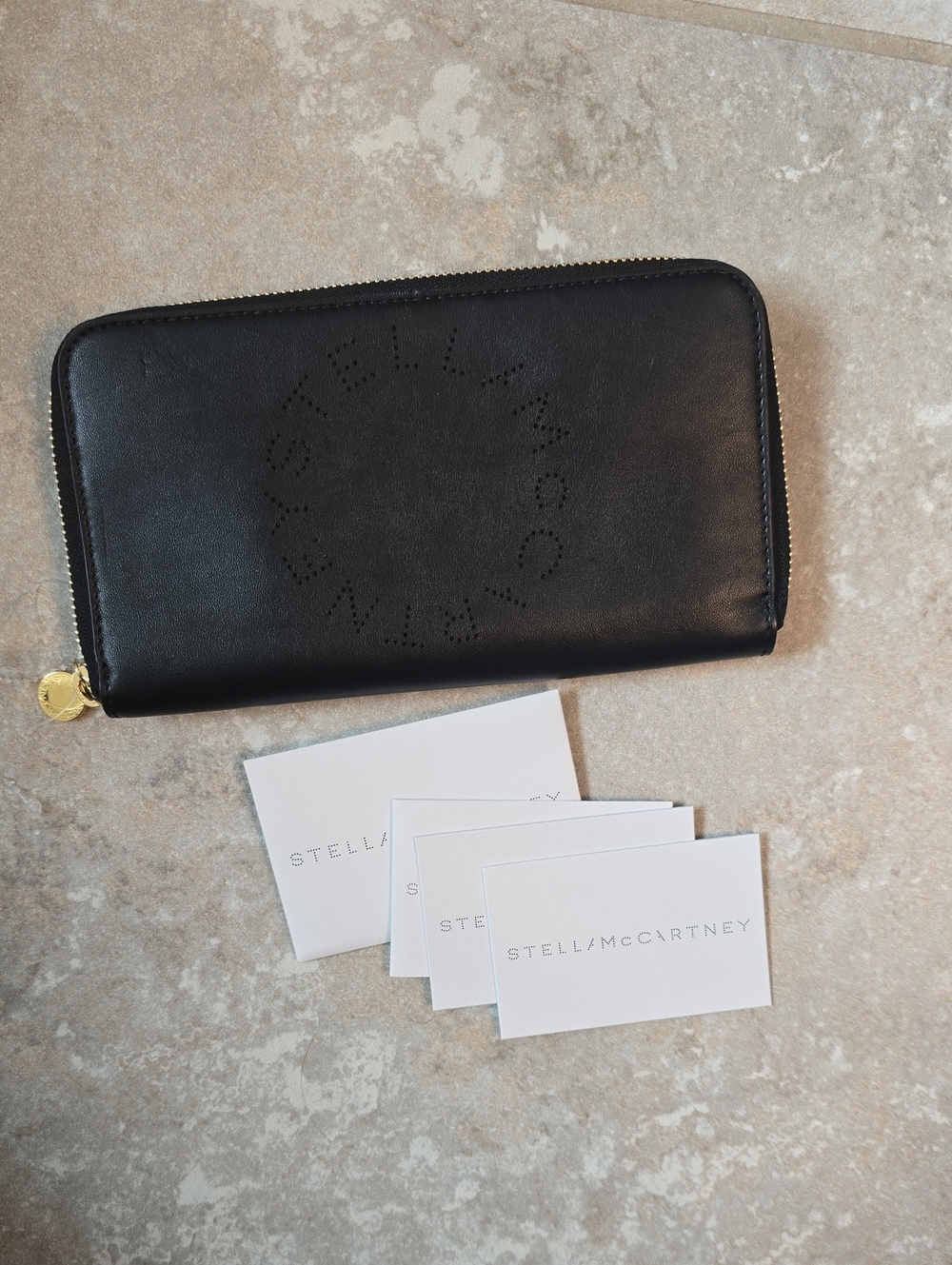 NWOT Stella McCartney Black Zip-Around Perforated Logo Wallet
